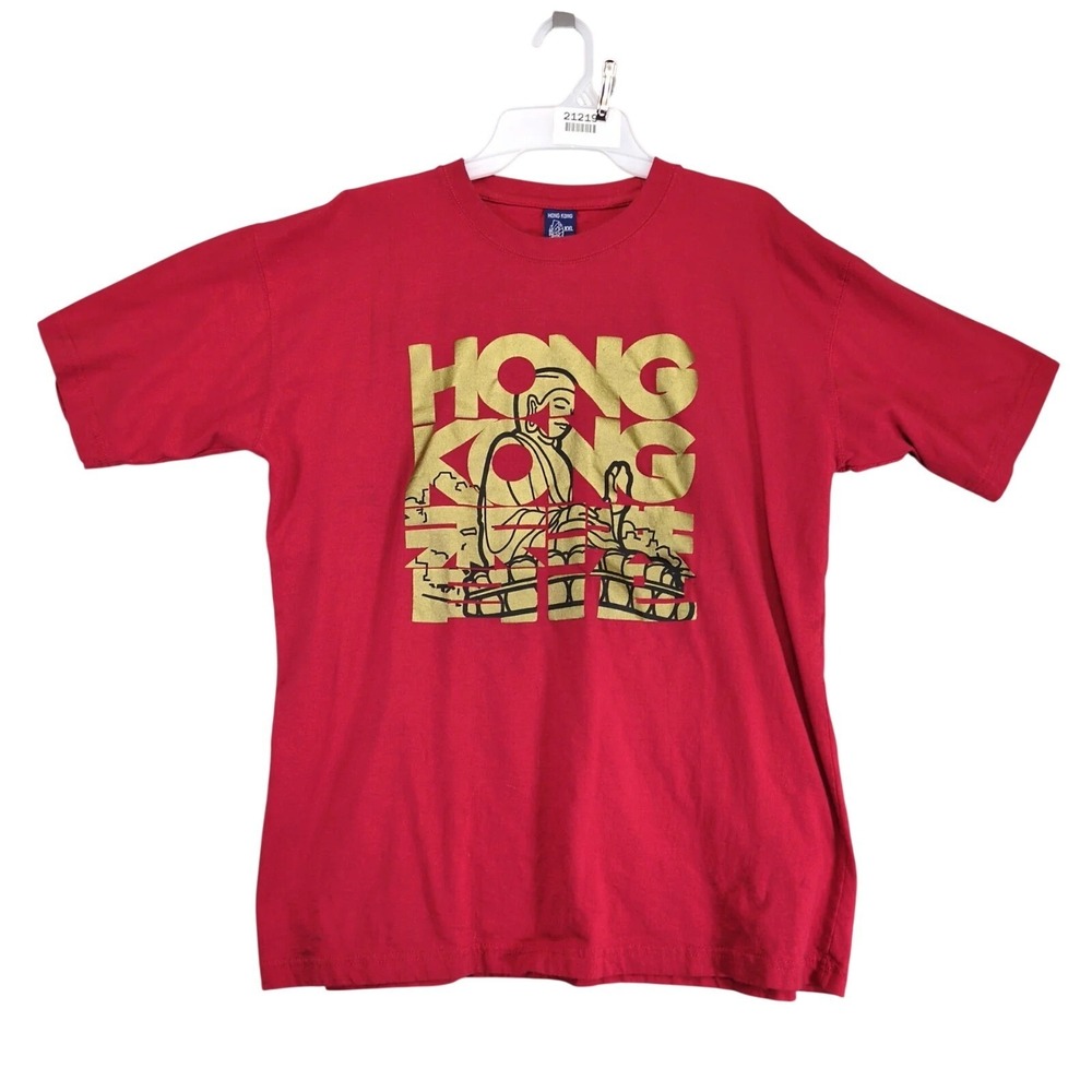 Hong Kong Gold Buddha Graphic Red T-Shirt Men's XXL 100% Cotton Asian Streetwear